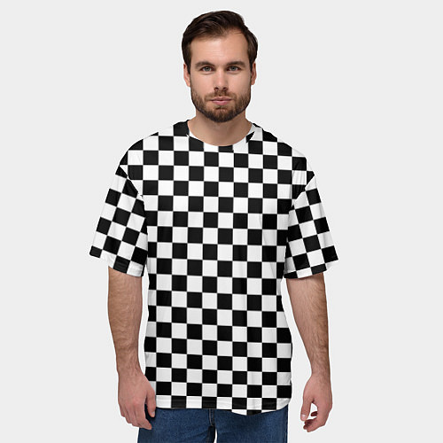 Мужская футболка оверсайз Шахматное поле чёрно-белый / 3D-принт – фото 3