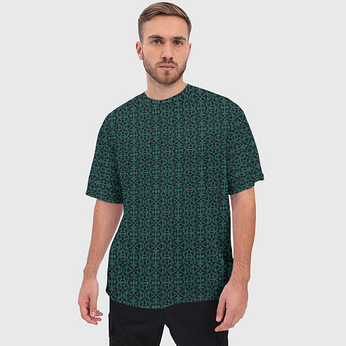 Мужская футболка оверсайз Ажурный тёмно-зелёный / 3D-принт – фото 3