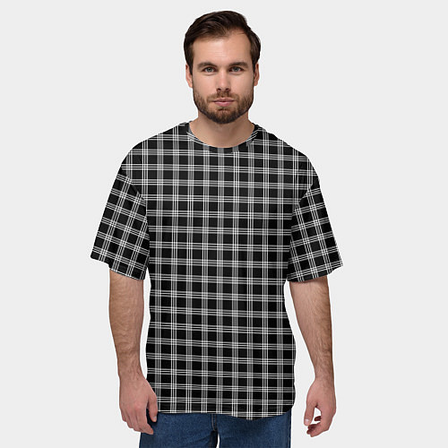 Мужская футболка оверсайз Чёрный клетчатый / 3D-принт – фото 3