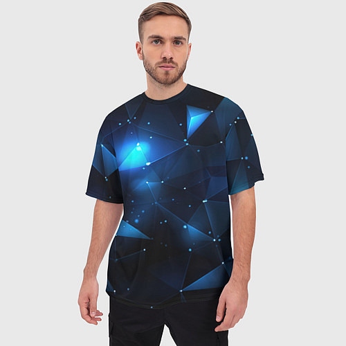 Мужская футболка оверсайз Синяя геометрическая абстракция / 3D-принт – фото 3
