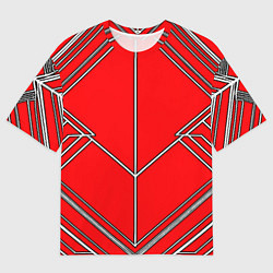 Футболка оверсайз мужская Белые полосы на красном фоне, цвет: 3D-принт