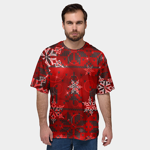 Мужская футболка оверсайз Рождественские узоры снежинки / 3D-принт – фото 3