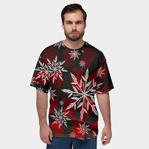 Мужская футболка оверсайз Рождественские снежинки / 3D-принт – фото 3