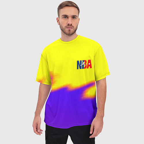 Мужская футболка оверсайз НБА баскетбол краски неоновые желтые / 3D-принт – фото 3
