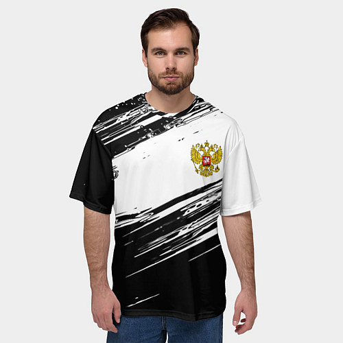 Мужская футболка оверсайз Герб РФ спортивные краски / 3D-принт – фото 3