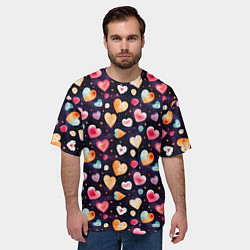 Футболка оверсайз мужская Паттерн с сердечками на Валентинов день, цвет: 3D-принт — фото 2