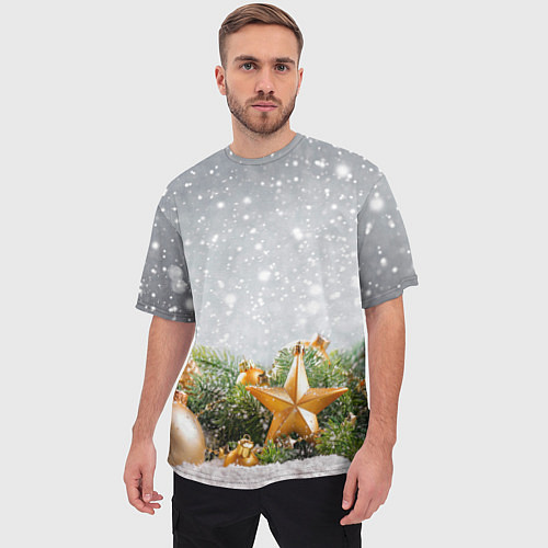 Мужская футболка оверсайз Новогодняя ель / 3D-принт – фото 3