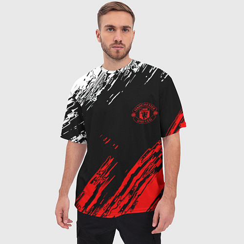Мужская футболка оверсайз ФК Манчестер Юнайтед спортивные краски / 3D-принт – фото 3