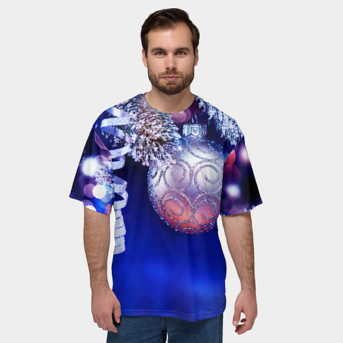 Мужская футболка оверсайз Новогодняя елка с шарами / 3D-принт – фото 3