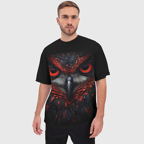 Мужская футболка оверсайз Красная сова / 3D-принт – фото 3