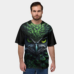 Футболка оверсайз мужская Зеленая фэнтази сова, цвет: 3D-принт — фото 2