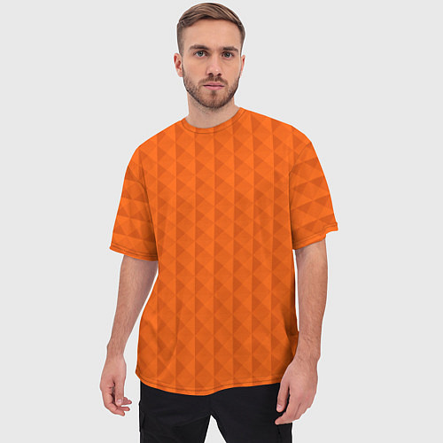 Мужская футболка оверсайз Объёмные пирамиды сочный апельсиновый / 3D-принт – фото 3