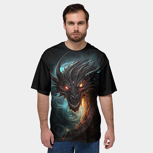 Мужская футболка оверсайз Фэнтази дракон символ 2024 / 3D-принт – фото 3
