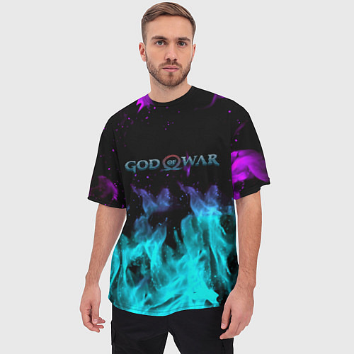 Мужская футболка оверсайз God of war неоновый шторм / 3D-принт – фото 3