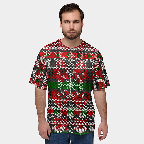 Мужская футболка оверсайз Вязанный орнамент узор / 3D-принт – фото 3