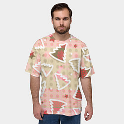 Футболка оверсайз мужская Розовые узоры ёлки, цвет: 3D-принт — фото 2