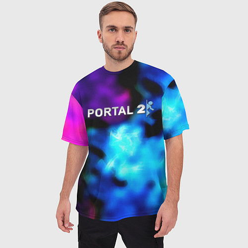 Мужская футболка оверсайз Portal неоновый градиент / 3D-принт – фото 3