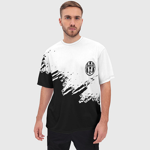 Мужская футболка оверсайз Juventus black sport texture / 3D-принт – фото 3