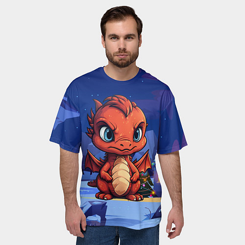 Мужская футболка оверсайз Забавный красный дракон 2024 / 3D-принт – фото 3