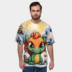 Футболка оверсайз мужская Зелено-оранжевый дракон, цвет: 3D-принт — фото 2