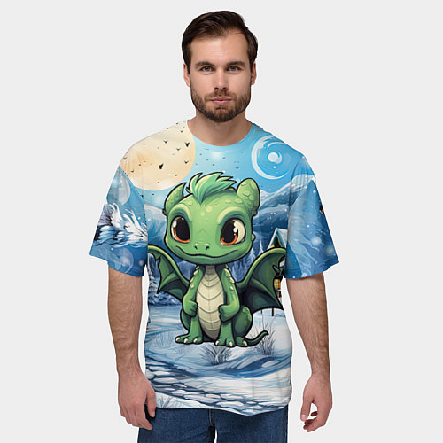 Мужская футболка оверсайз Зеленый символ года 2024 / 3D-принт – фото 3