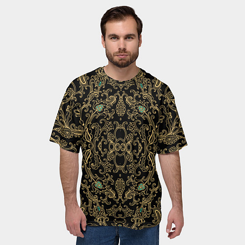 Мужская футболка оверсайз Славянский этнический орнамент с позолотой / 3D-принт – фото 3