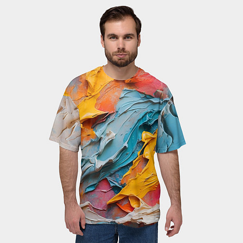 Мужская футболка оверсайз Абстрактная живопись акрилом / 3D-принт – фото 3