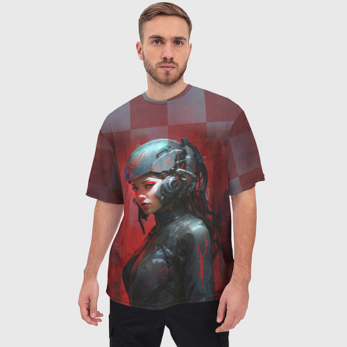 Мужская футболка оверсайз Девушка в техношлеме / 3D-принт – фото 3