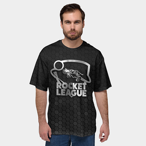 Мужская футболка оверсайз Rocket League - metal logo / 3D-принт – фото 3