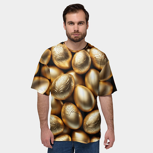 Мужская футболка оверсайз Золотые Пасхальные яйца / 3D-принт – фото 3