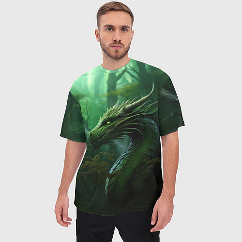 Мужская футболка оверсайз Зеленый лесной дракон 2024 / 3D-принт – фото 3