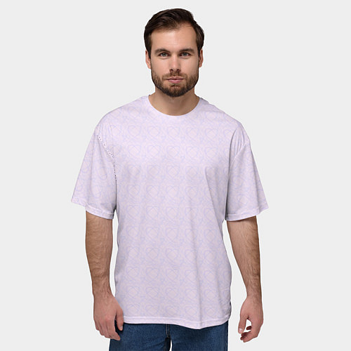 Мужская футболка оверсайз Бледный паттерн контуров сердец / 3D-принт – фото 3