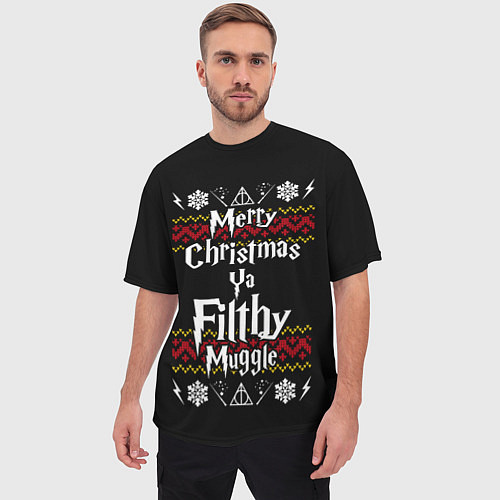 Мужская футболка оверсайз Merry Christmas ya filthy muggle / 3D-принт – фото 3