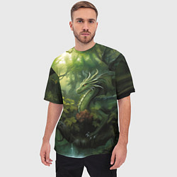 Футболка оверсайз мужская Лесной зеленый дракон символ 2024 года, цвет: 3D-принт — фото 2