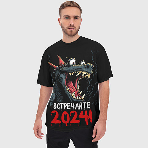 Мужская футболка оверсайз Встречайте 2024 год / 3D-принт – фото 3