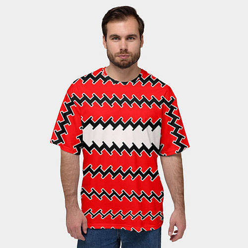Мужская футболка оверсайз White and red stripes / 3D-принт – фото 3