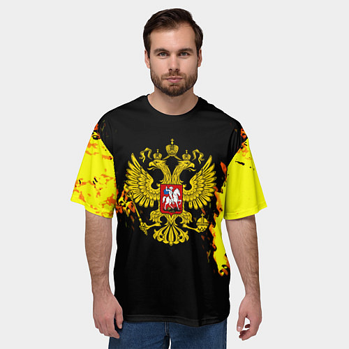Мужская футболка оверсайз Герб РФ краски жёлтые патриотизм / 3D-принт – фото 3