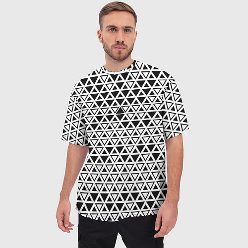 Мужская футболка оверсайз Треугольники чёрные и белые / 3D-принт – фото 3