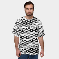 Футболка оверсайз мужская Треугольники чёрные и белые, цвет: 3D-принт — фото 2