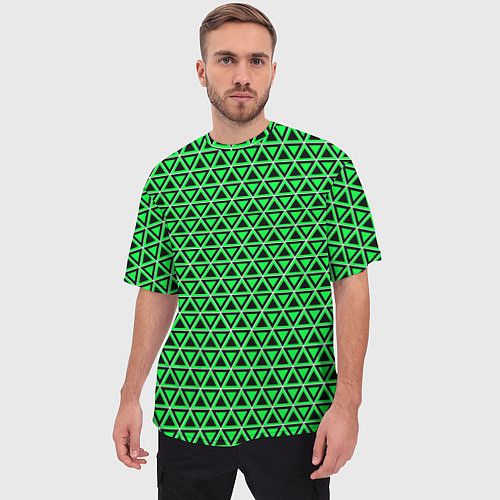 Мужская футболка оверсайз Зелёные и чёрные треугольники / 3D-принт – фото 3