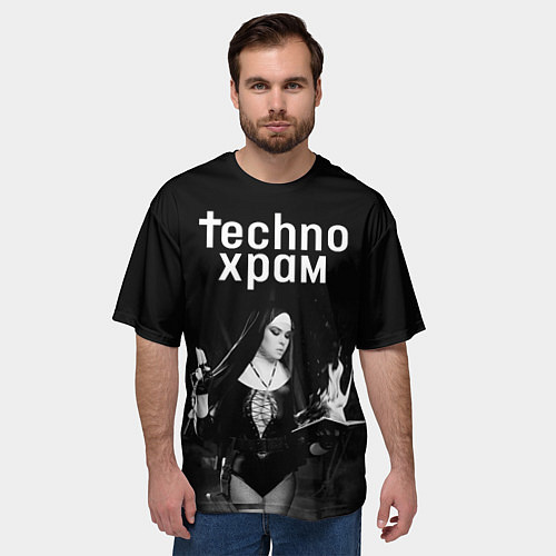 Мужская футболка оверсайз Techno храм монашка колдунья / 3D-принт – фото 3