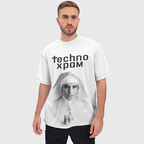 Мужская футболка оверсайз Techno храм монашка улыбается / 3D-принт – фото 3
