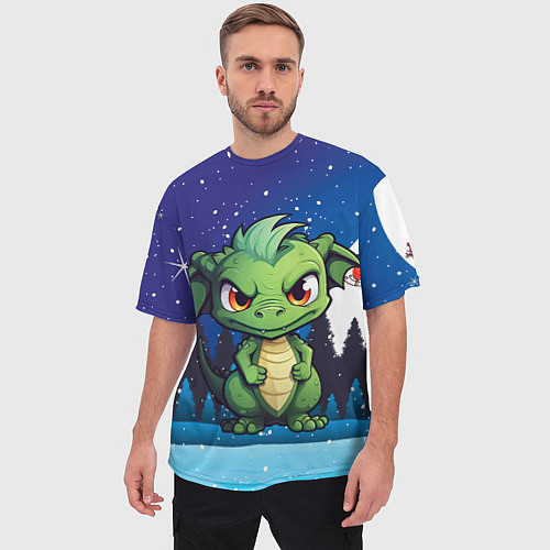 Мужская футболка оверсайз Новогодняя ночь и дракон / 3D-принт – фото 3
