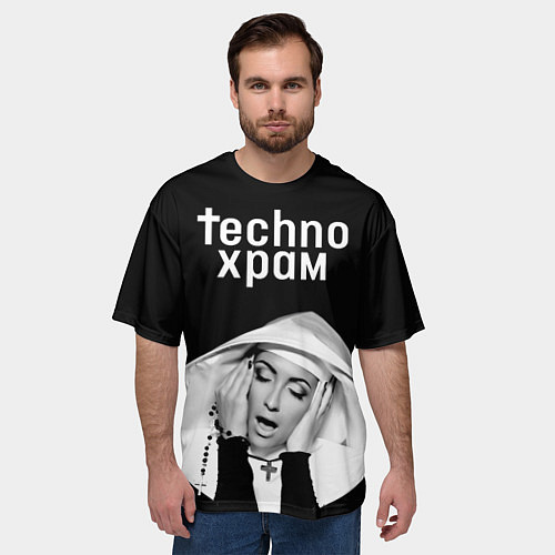 Мужская футболка оверсайз Techno храм эмоциональная монашка / 3D-принт – фото 3