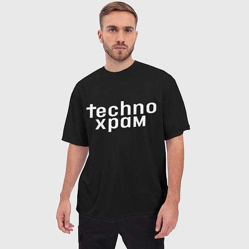 Мужская футболка оверсайз Techno храм надпись / 3D-принт – фото 3