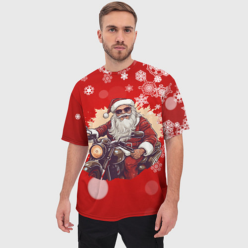 Мужская футболка оверсайз Санта на мотоцикле / 3D-принт – фото 3