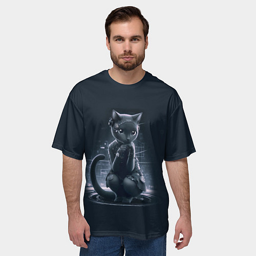 Мужская футболка оверсайз Sweet cat - cyberpunk / 3D-принт – фото 3