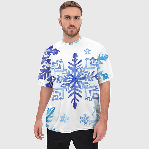 Мужская футболка оверсайз Снежинки падают / 3D-принт – фото 3
