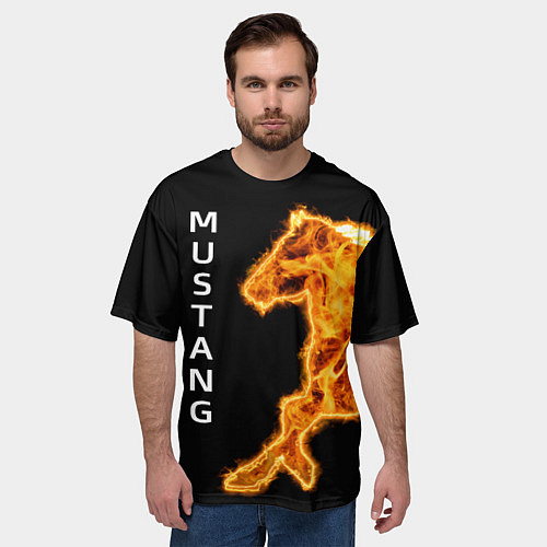 Мужская футболка оверсайз Mustang fire / 3D-принт – фото 3