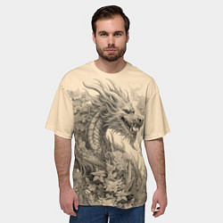 Футболка оверсайз мужская Дракон поднимается из цветов, цвет: 3D-принт — фото 2
